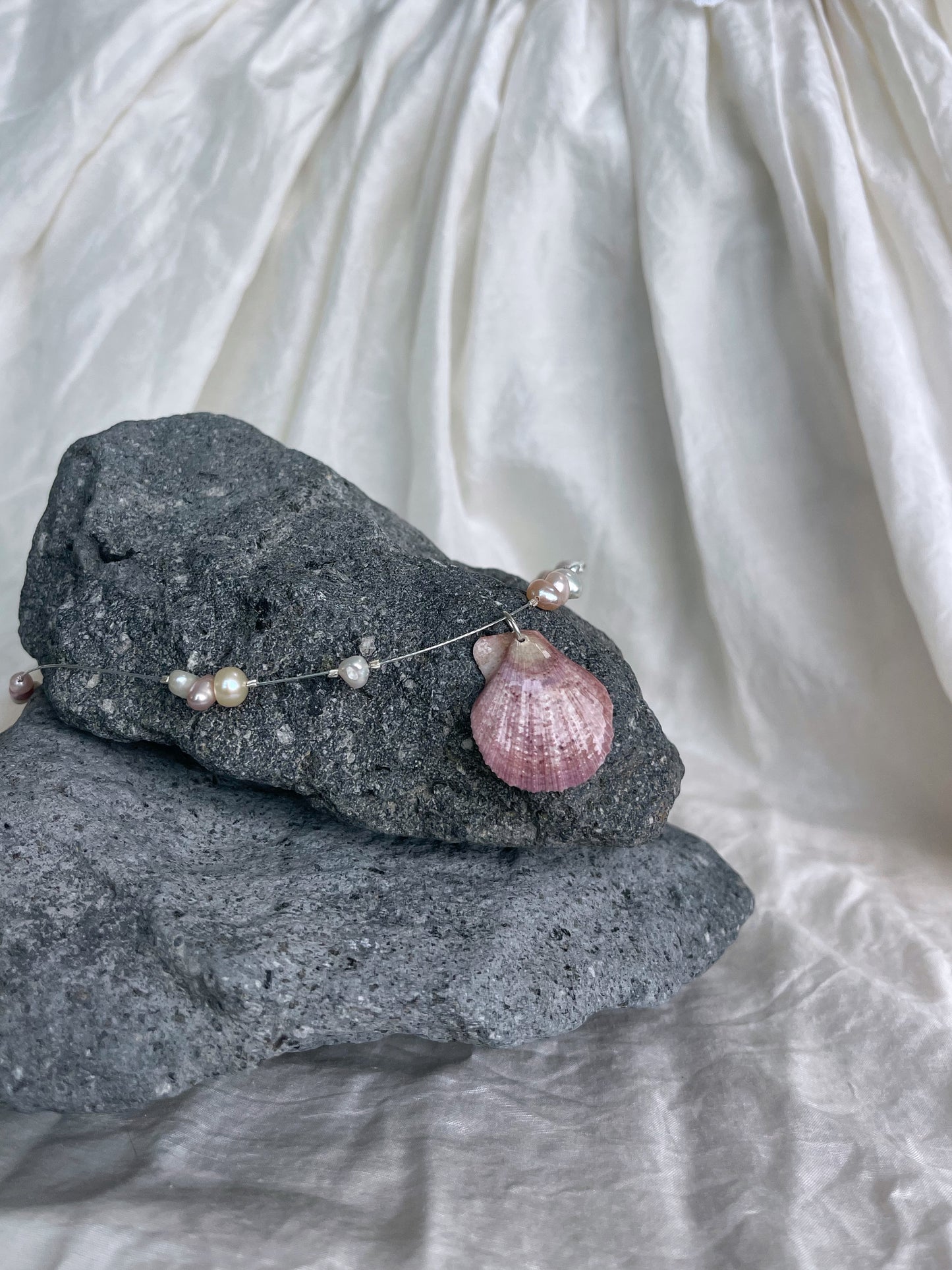 Floating Pearl Necklace - Pink Scallop