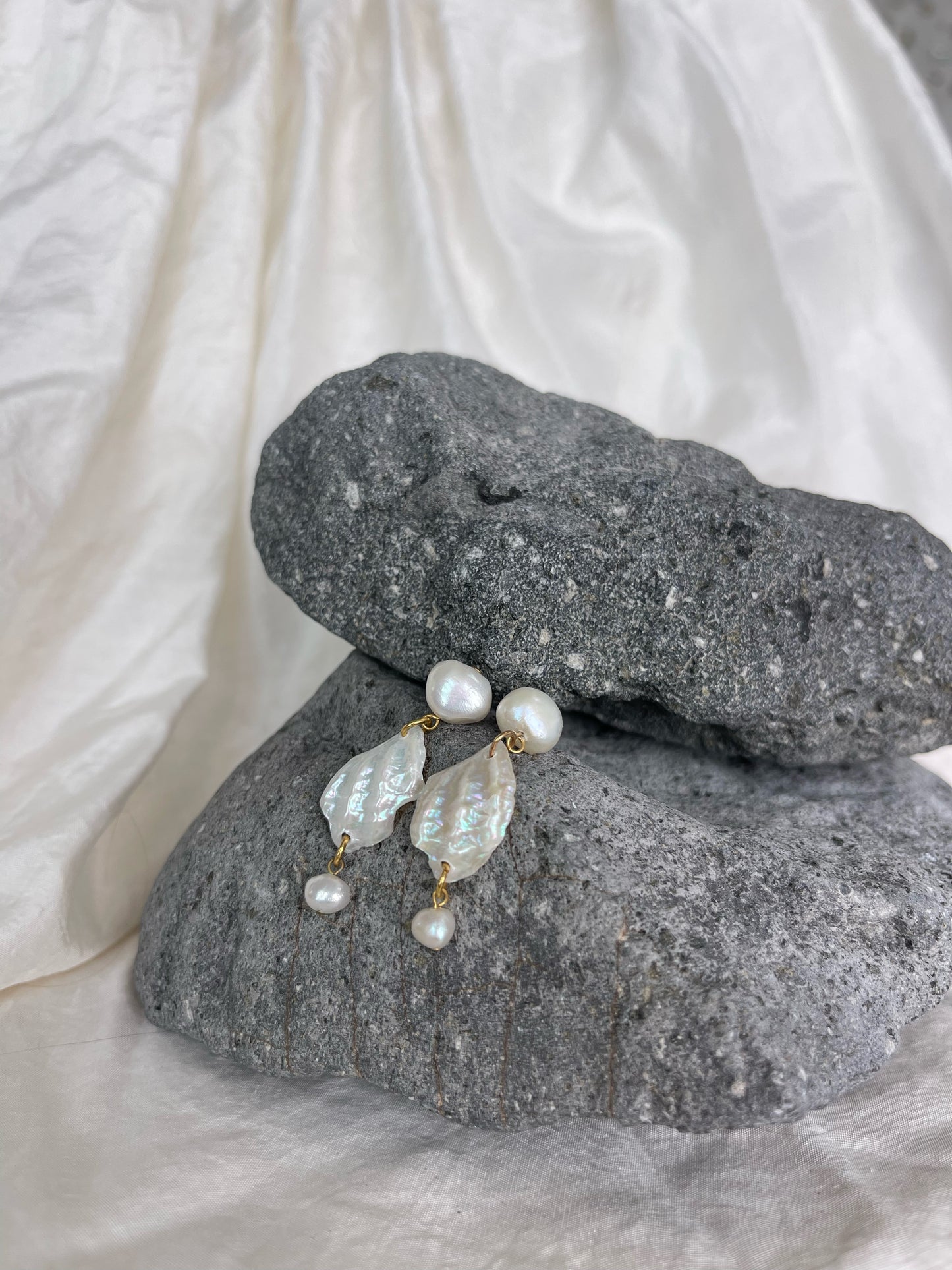 White Pearl & Shell drop earrings