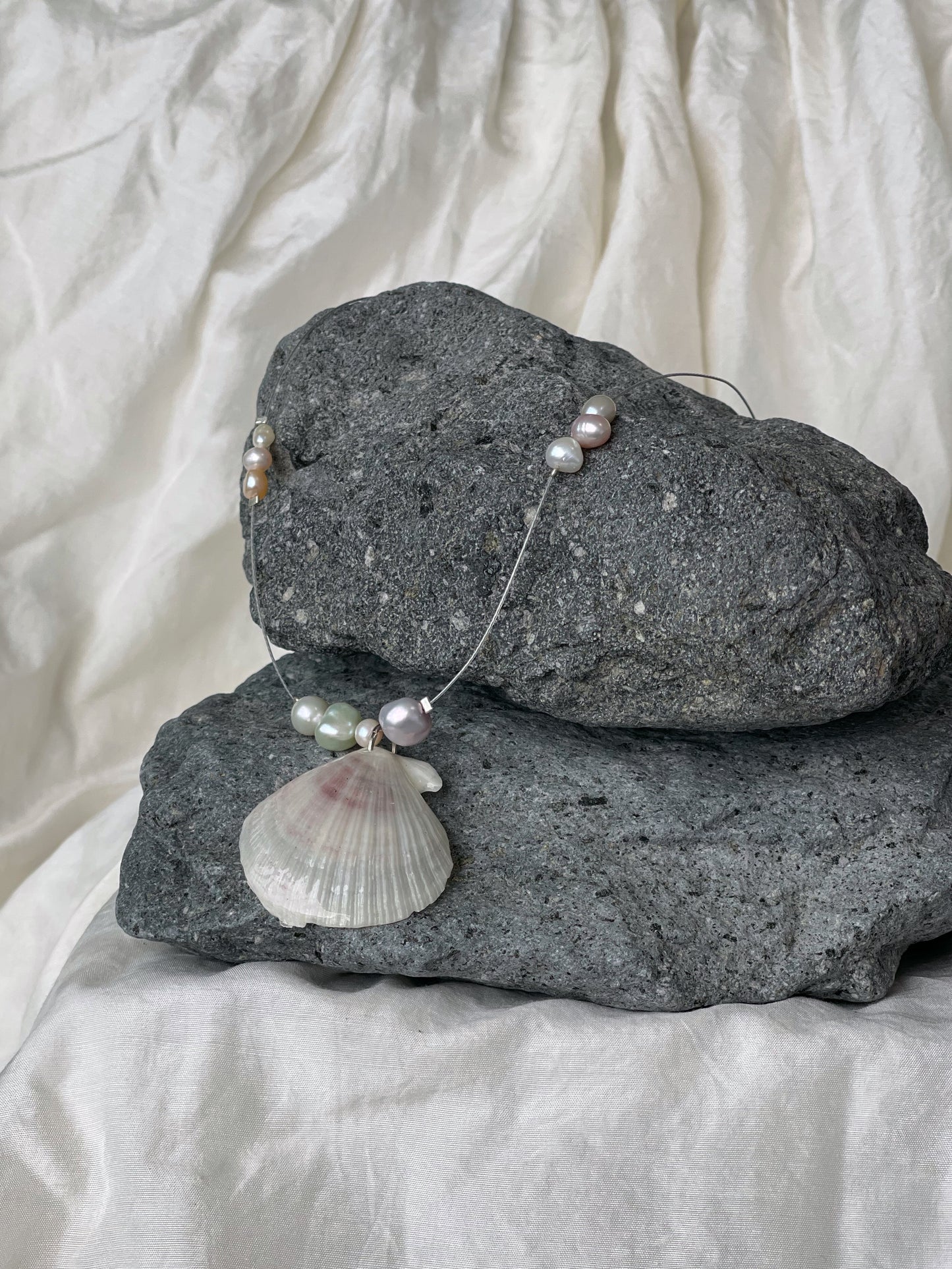 Floating Pearl Necklace - Pastel Scallop